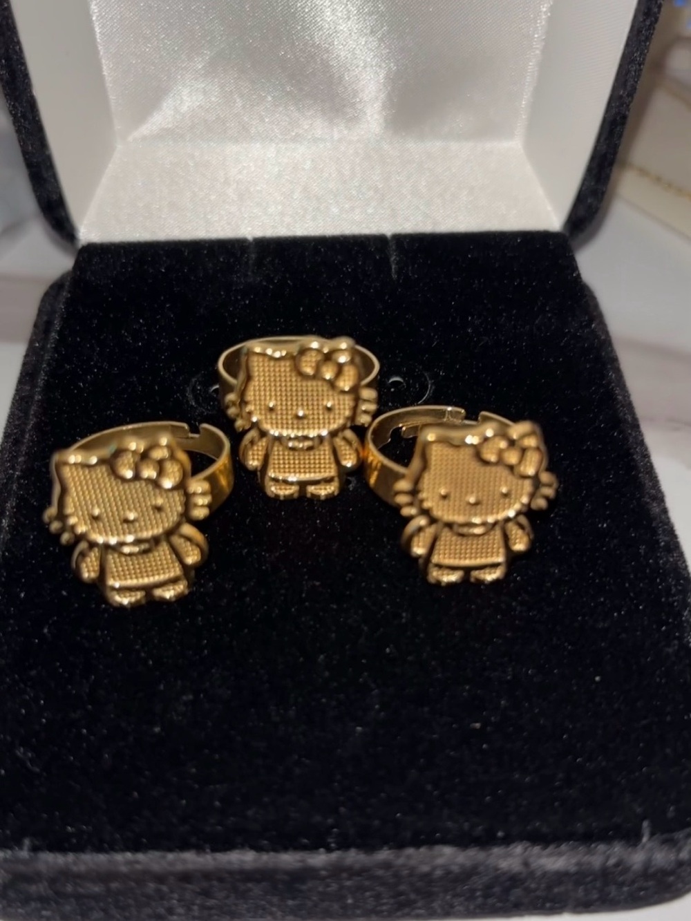 Gold Hello Kitty Kids Adjustable Ring - Cute Bow Design